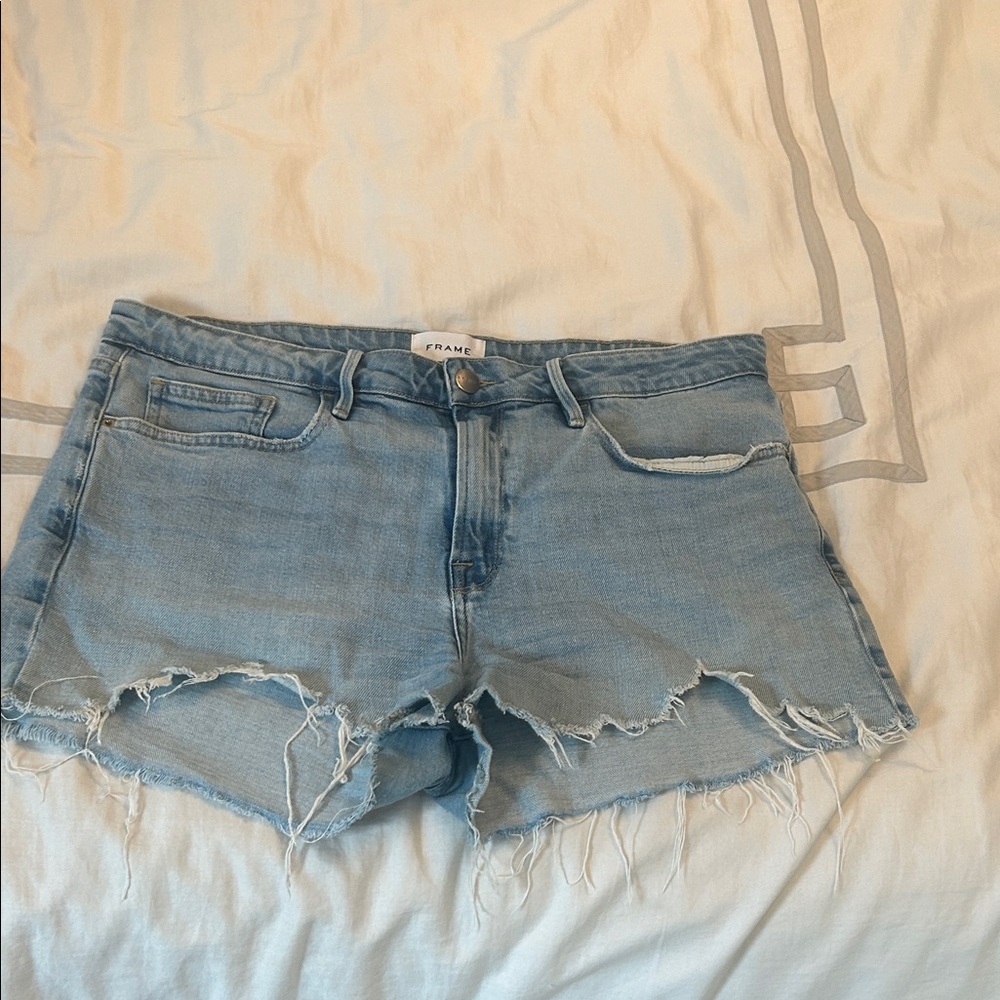 Frame Denim Women's Frayed Jean Shorts - Light Blue